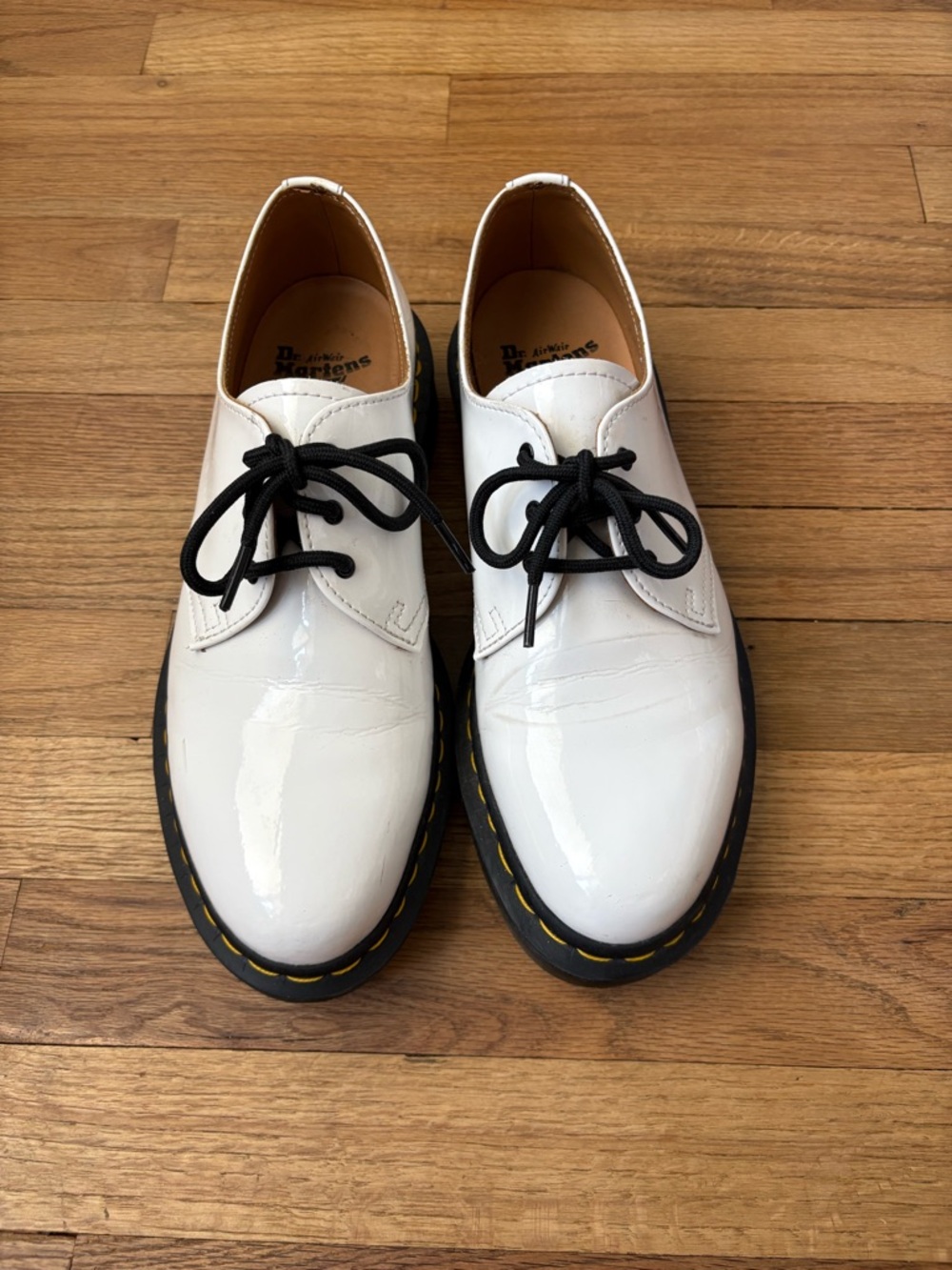 Dr. Martens White Patent Leather 3-Eye Derby with Black Laces